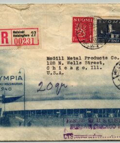 Finnland 1939, Olympia Helsinki 1940, Olympic Cover gelaufen nach Chicago