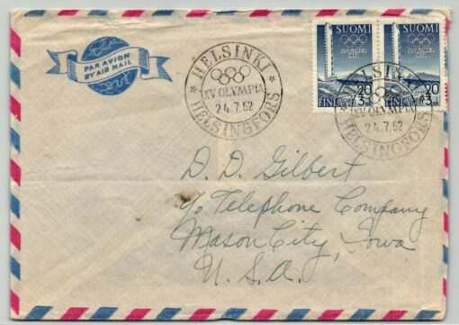 Finland 1952, Helsinki Olympic Games FDC Gelaufen nach USA Flugpost Airmail, Olympische Spiele