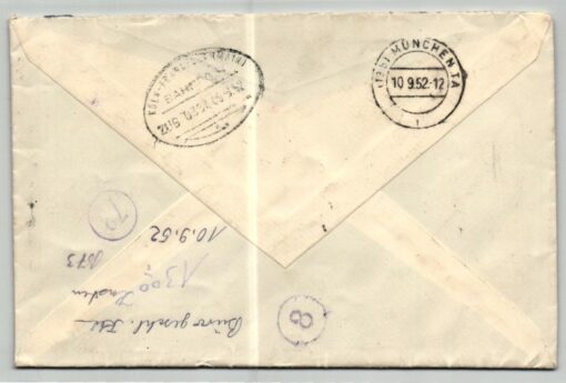 Luxembourg 1952, Helsinki Olympic Games Brief gelaufen nach Deutschland Fechten, Schwimmen Express, Olympische Spiele – Bild 2