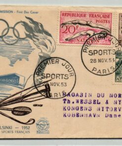 France 1953, Helsinki 1952 Olympic Games Brief Paris Reko gelaufen Schwimmen, Kanu, Laufen, Olympische Spiele
