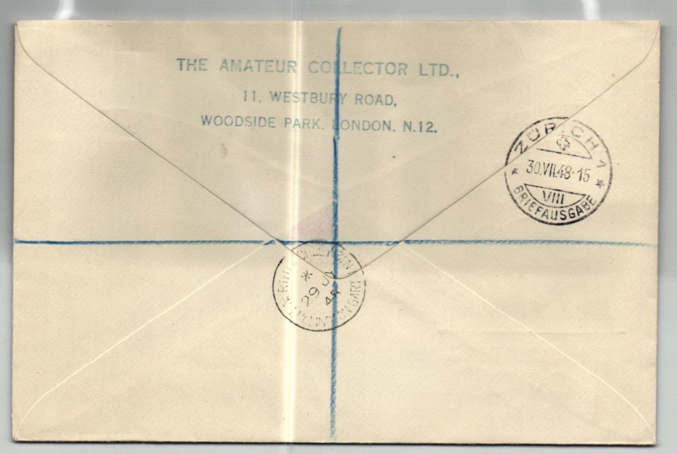England 1948, Olympic Games London Brief Wembley Airmail Reko gelaufen Schweiz, Olympische Spiele, Olimpiadi – Bild 2
