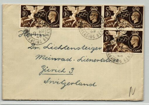 England 1948, Olympic Games London Brief gelaufen nach Zürich, Olympische Spiele, Olimpiadi