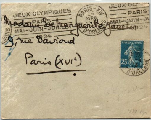 France 1924 Olympic Paris Av. D'Orleans Brief gelaufen; Olympia olimpiadi 