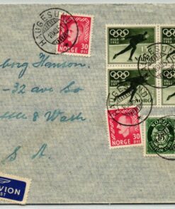 Norge 1952, Oslo Olympic Winter Games, Haugesund Eiskunstlauf Brief Luftpost Airmail gelaufen USA, Olympische Spiele