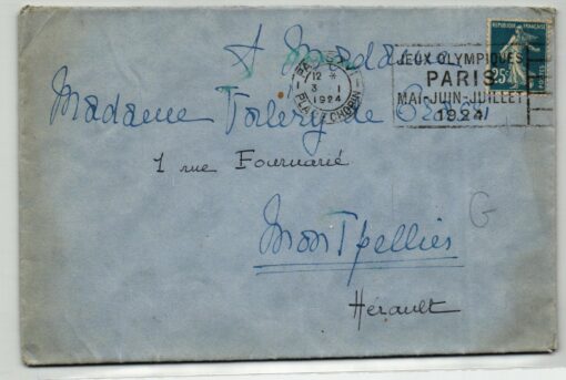 France 1924 Olympic Paris Place Chopin Brief gelaufen; Olympia olimpiadi
