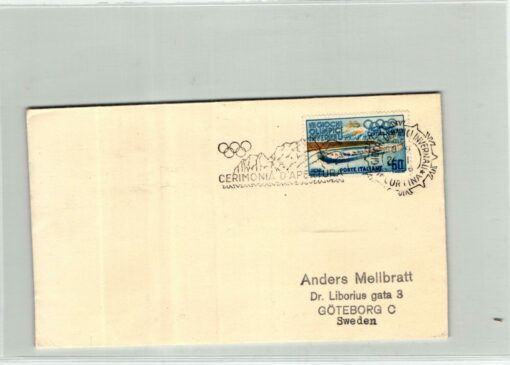 Italia 1956, Cortina Olympic Winter Games Brief mit SST Ceremonia Apertura gelaufen nach Schweden Eisschnellauf Stadion, Olympische Spiele
