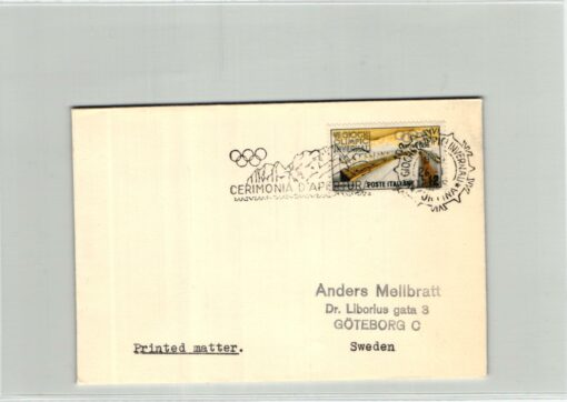 Italia 1956, Cortina Olympic Winter Games Brief mit SST Ceremonia Apertura gelaufen nach Schweden Langlauf Stadion, Olympische Spiele