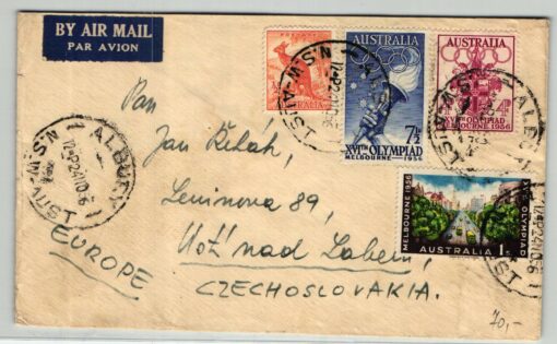 Australia, Melbourne 1956 Olympic Games, Airmail gelaufen nach CSSR , Olympische Spiele
