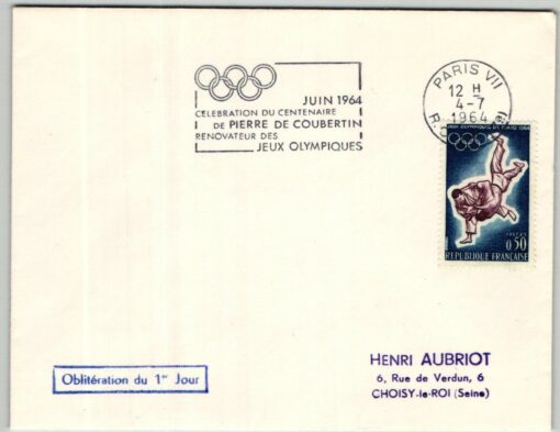 France, Japan, Tokio 1964 Olympic Games, FDC Brief gelaufen Inland Judo Giochi olimpici, olimpico, Olympische Spiele