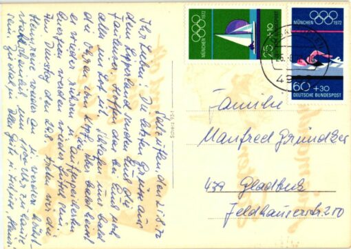 Germany 1972, München Olympic Games, Karte Olympia Frankatur Segeln Schwimmen, Olympische Spiele