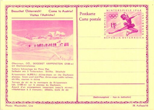 Austria 1964, Innsbruck Olympic Games, Ganzsache 5 Karten GSPK Österreich Besuchet Österreich Come to Austria, Olympische Spiele – Bild 3