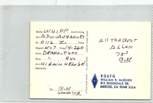USA 1984, Los Angeles Olympic Games, Radio Card KG23FG Greetings from the Summer Olympics 1984, Olympische Spiele – Bild 2