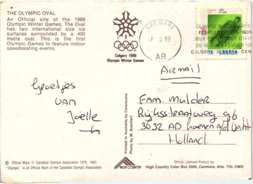 Canada 1988, Calgary Olympic Winter Games, Karte Rodeln Luge Olympic Oval MSST,  Olympische Spiele
