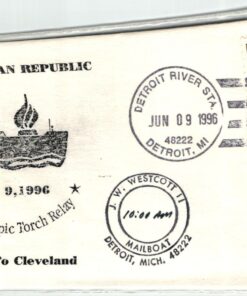 USA 1996, Atlanta Olympic Games, M/V American Republic Torch Relay Dtroit to Cleveland, Schiff Fackellauf, Olympische Spiele