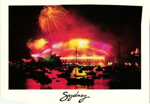 Australia 2000, Sydney Olympic Games, Ansichtskarte Sydney Harbour Bridge Olympic Rings Fireworks Millennium, Olympische Spiele