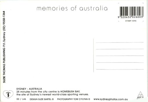 Australia 2000, Sydney Olympic Games, Ansichtskarte Sydney's Olympic Village and Homebush Bay, Olympische Spiele – Bild 2