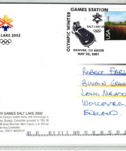 USA 2002, Salt Lake City Olympic Winter Games, Ansichtskarte mit SST Denver Bob 2001 Games Station, Olympische Spiele