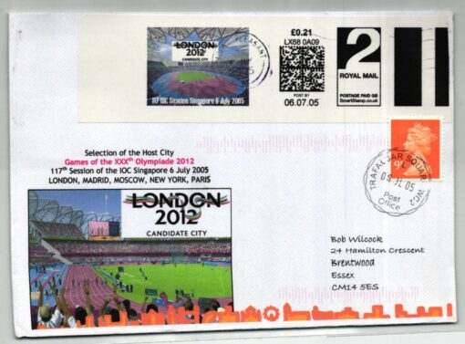 GB 2005, London 2012 Olympic Games, Ganzsache mit FST 117 IOC Session Singapore, Candidate City Host Royal Mail SmartStamp, Olympische Spiele