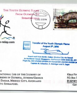 Singapore 2010, Youth Olympic Games, Fackellauf Olympia Transfer Youth Olympic Flame Sonderflug Berlin-Dakar-Mexico-Seoul to Singapore , Jugend Olympische Spiele