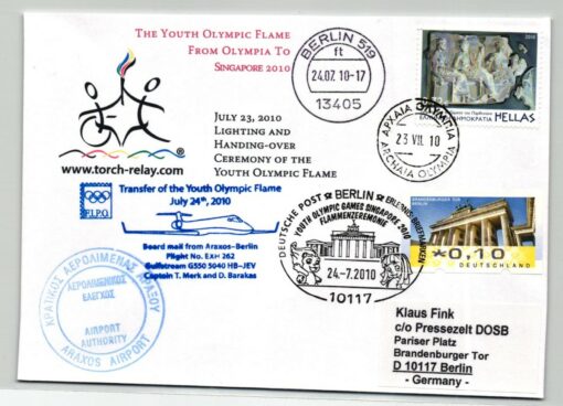 Greece 2010, Singapore Youth Olympic Games, Fackellauf Olympia Transfer Youth Olympic Flame Sonderflug Berlin , Jugend Olympische Spiele
