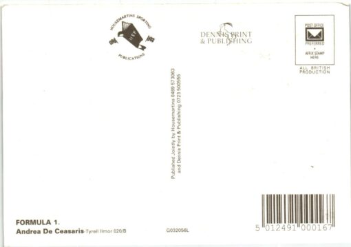 AK Postcard Formula 1, Andrea De Ceasaris, Tyrell Ilmor 020/B – Bild 2
