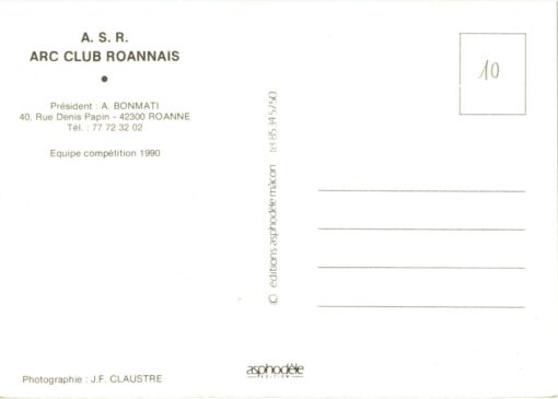 AK Postcard Arc Club Roannais, equipe competition 1990, Bogenschießen – Bild 2
