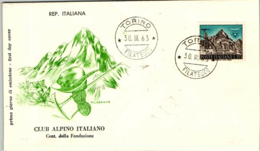 Italia 1963, FDC Centenario Club Alpino Italiano, Alpenverein Italien, Berg, Pickel, Mi. 1142, Torino Filatelico