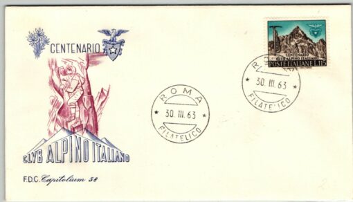 Italia 1963, FDC Centenario Club Alpino Italiano, Alpenverein Italien, Berg, Pickel, Mi. 1142, Roma Filatelico