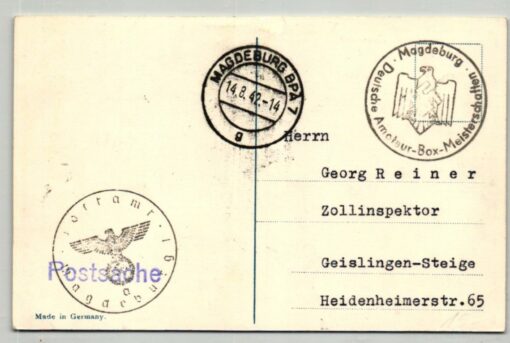 Deutsches Reich 1942, Deutsche Amateur Box Meisterschaft Magdeburg, Postsache, Boxen – Bild 2