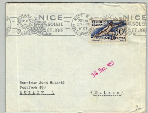 France 1953, Fechten, Escrime, Nice gelaufen nach Schweiz