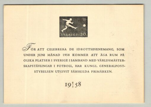 Sverige VM 1958, Fußball WM Karte mit Marke, Schweden