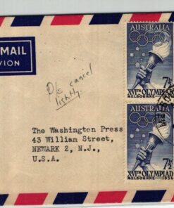 Australia, Melbourne 1956, Airmail gelaufen nach USA Fackel Torch , Olympische Spiele
