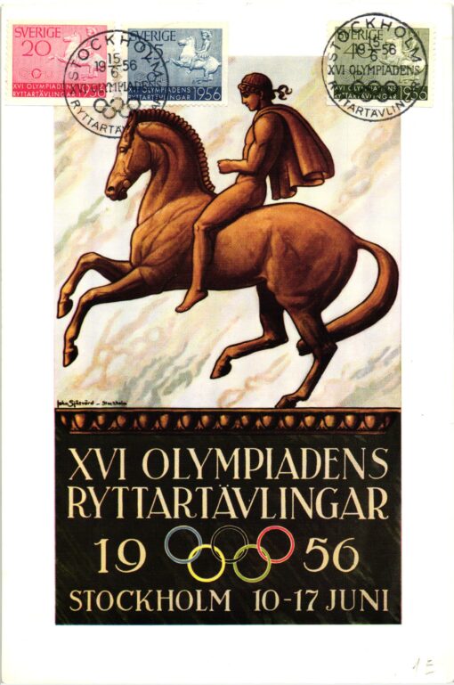Sverige 1956 Olympic Games, SST Ryttartövlingar, Reiterlager, Reiten, Maximumkarte groß 20x13cm, Olympische Spiele