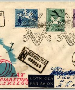 Polska 1957, Krakow Airmail Reko, Skifahren, Ski springen, Skiing