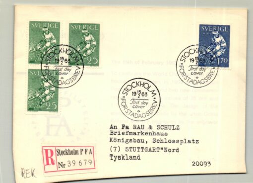 Sverige, Stockholm 1963, FDC Reko Eishockey, VM hockey sur glace 