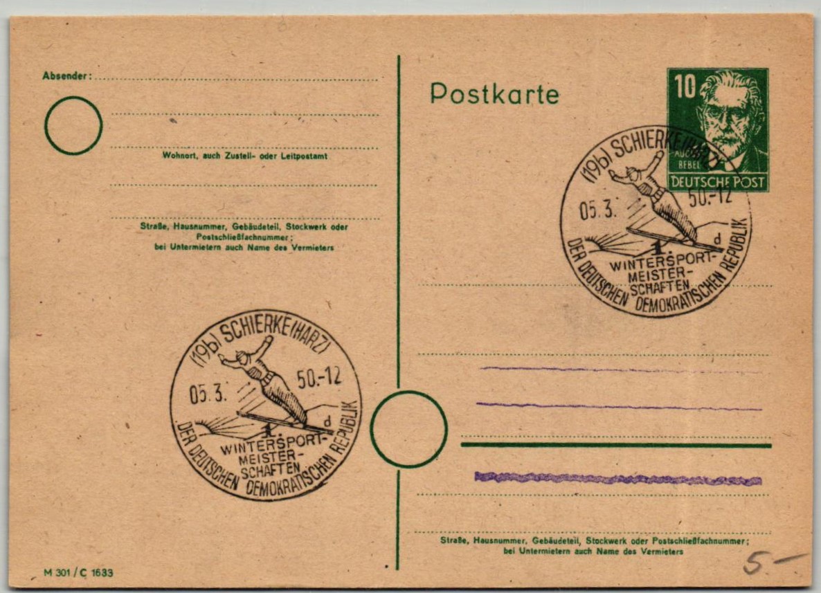 Deutsche Post, Schierke 1950, 1. Wintersportmeisterschaften der DDR, Skispringen, Skiing ski jumping