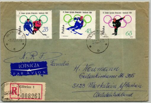 Polska, Gliwice 1964, Eishockey, Ski, Eisschnelllauf, Olympia 1964 Innsbruck Reko Luftpost