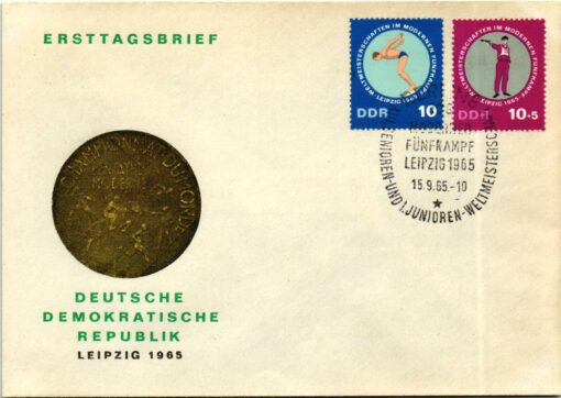 DDR Berlin 1965, Leipzig Moderner Fünfkampf Weltmeisterschaften, Fechten Laufen Reiten Schießen Schwimmen 2 Briefe
