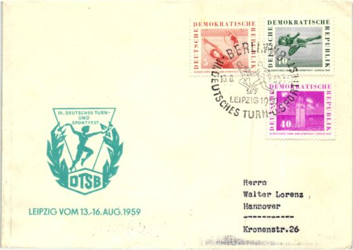 DDR Berlin 1959, Deutsches Turn- und Sportfest Leipzig DTSB FDC Sport 2 FDC – Bild 3