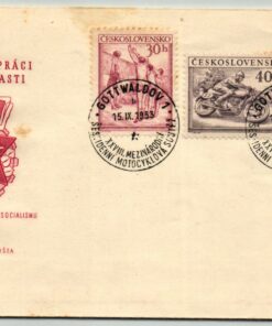 CSR Gottwaldov 1953, Sport, Volleyball, Motorrad, Speerwurf FDC