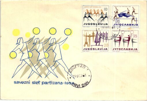 Jugoslavija, Belgrad 1959, savezni slet partizana Sport Gymnastik, Meeting 2 Briefe – Bild 3