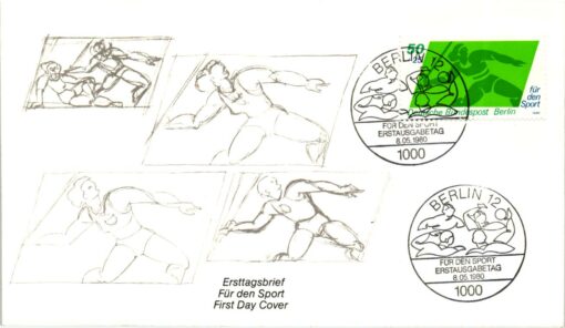 Bundespost Berlin 1980, Für den Sport, Speerwurf Gewichtheben Wasserball, 3 FDC