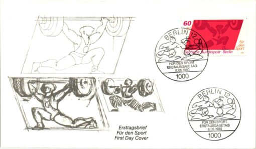 Bundespost Berlin 1980, Für den Sport, Speerwurf Gewichtheben Wasserball, 3 FDC – Bild 5