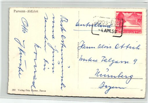 AK Postcard Ski, Davos Dorf Parsenn Abfahrt Winter Skiing – Bild 2