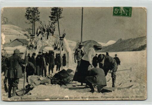 AK Postcard Ski, Briancon Concours International Ski Genevre 1910 Skiing