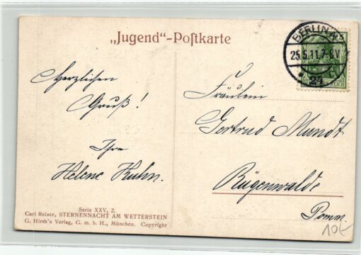 AK Postcard Ski, Jugend Postkarte Sternennacht Wetterstein Berlin Karl Reiser Skiing – Bild 2