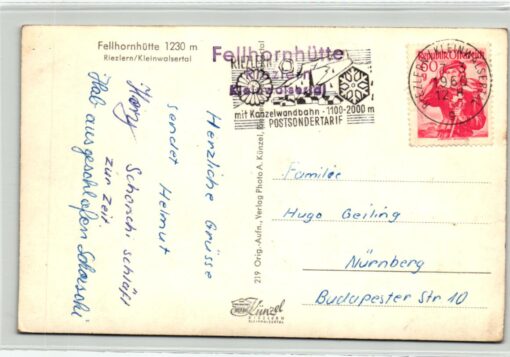 AK Postcard Ski, Fellhornhütte Riezlern/Kleinwalsertal 1960 Kanzelwandbahn Skiing – Bild 2