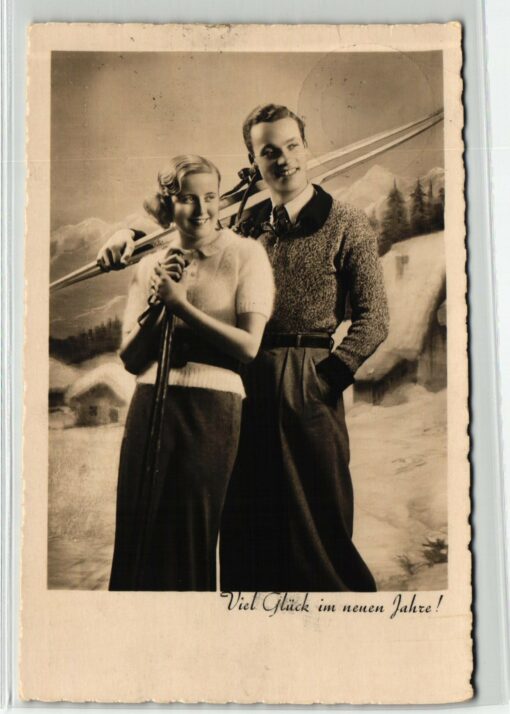 AK Postcard Ski, Konz Karthaus Trier, Schifahrer Paar 1937 Skiing