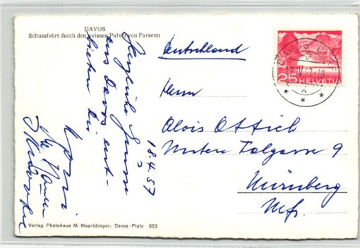 AK Postcard Ski, Davos 1957 Schussfahrt Parsenn Skiing – Bild 2