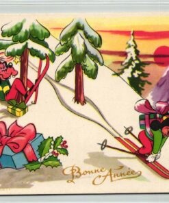 AK Postcard Ski, Micky Maus Bonne Annee Photochrom Skiing